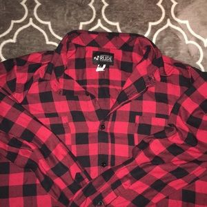 Flannel Red and Black Men’s Button-Up Top Shirt L